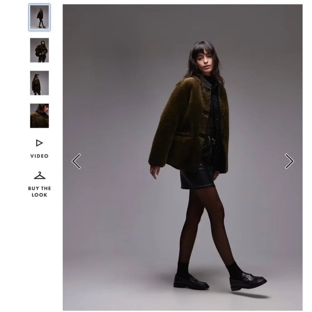 Mango olive green shearling fur effect jacket size medium - Picture 2 of 7